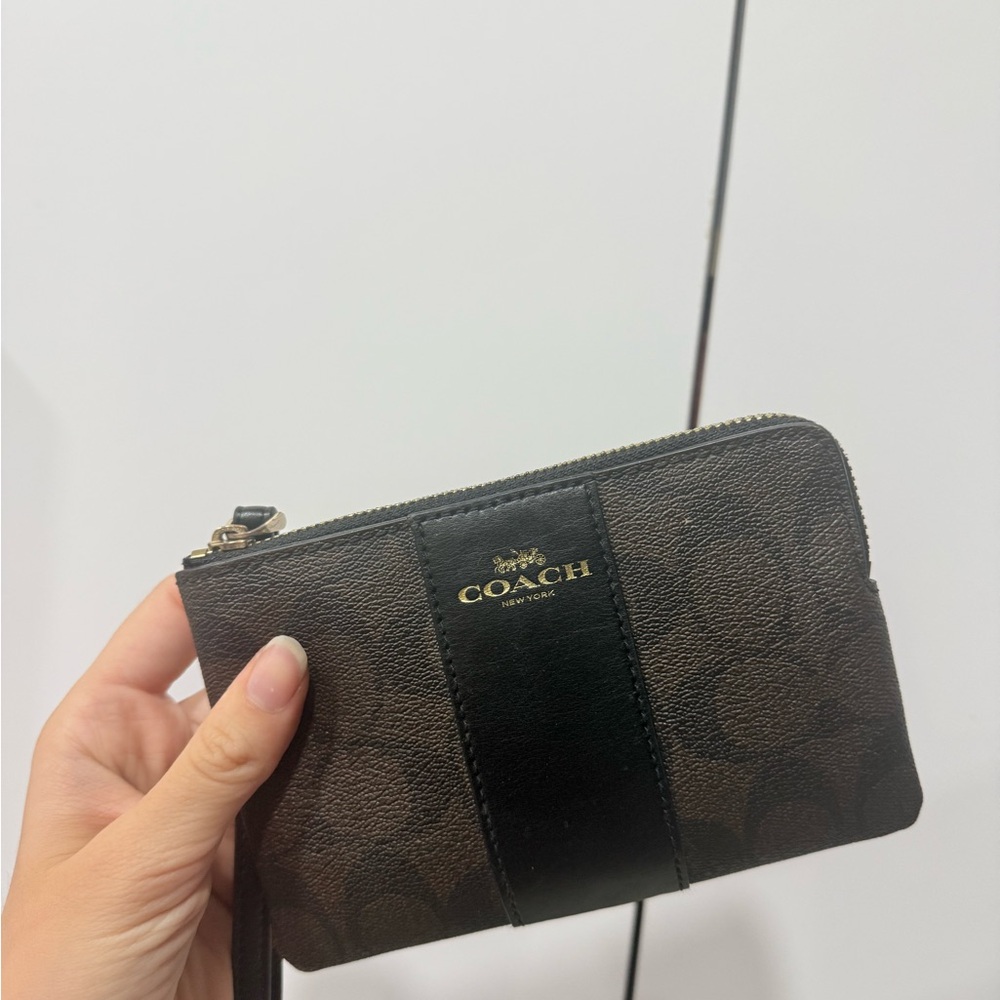 Coach Signature Brown and Black Wristlet